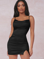 Split Detail Satin Bodycon Dress