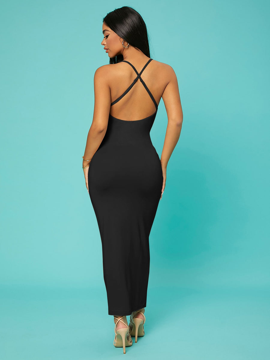 Solid Criss-Cross Backless Bodycon Dress The Bralette Co. Solid Criss-Cross Backless Bodycon Dress The Bralette Co.