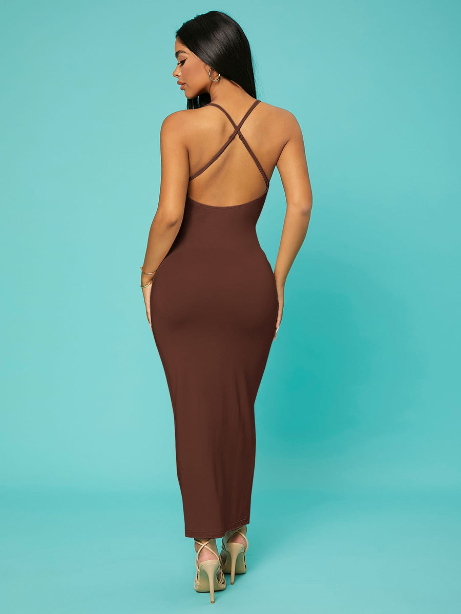 Solid Criss-Cross Backless Bodycon Dress The Bralette Co. Solid Criss-Cross Backless Bodycon Dress The Bralette Co.