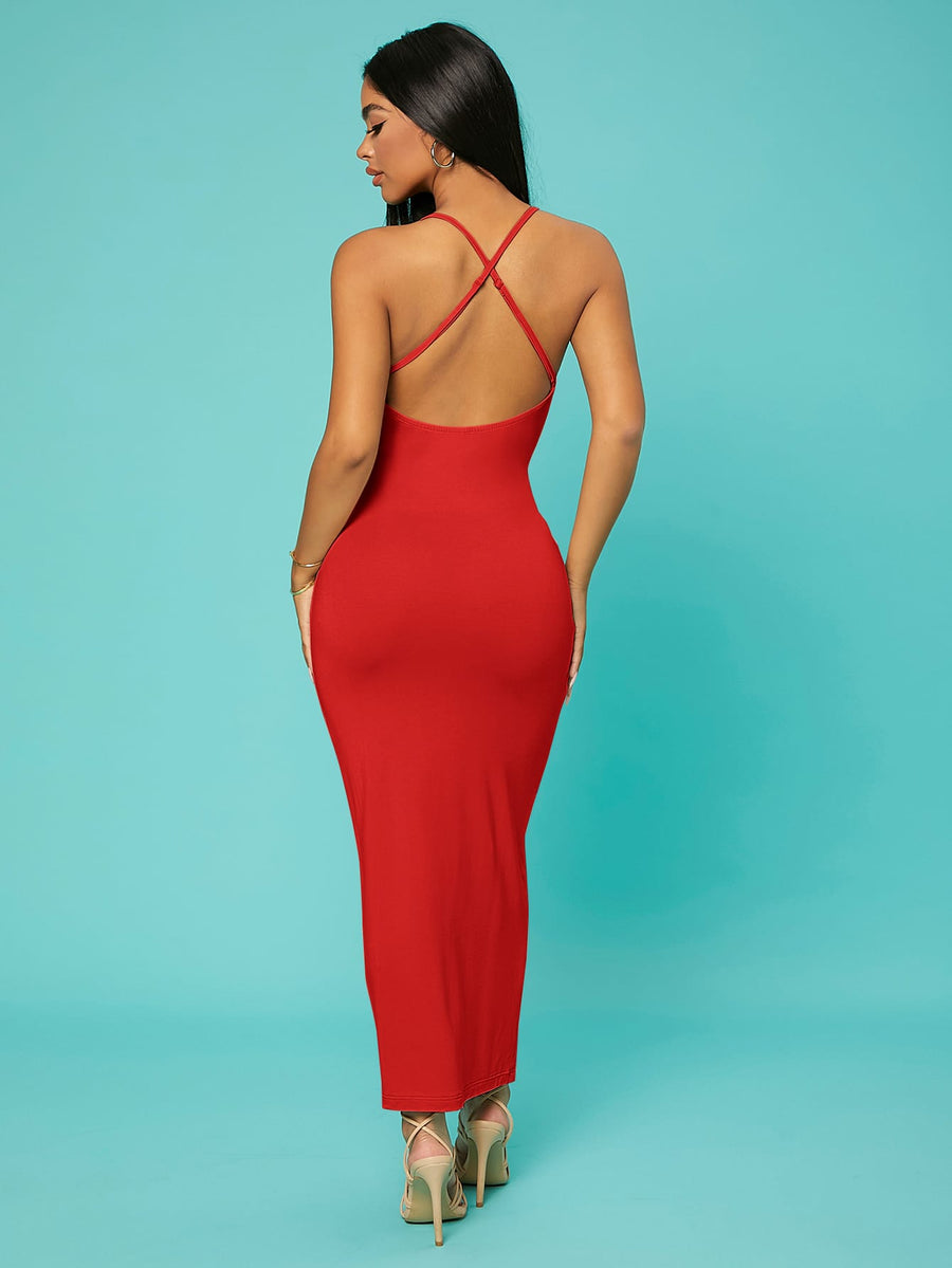 Solid Criss-Cross Backless Bodycon Dress The Bralette Co. Solid Criss-Cross Backless Bodycon Dress The Bralette Co.