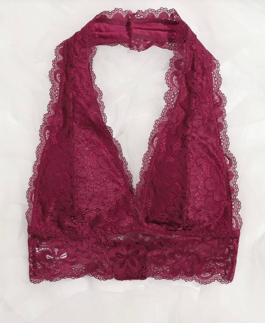 Victoria's Secret Halter Padded Lace Bra Burgundy Rn 54867 Sexy