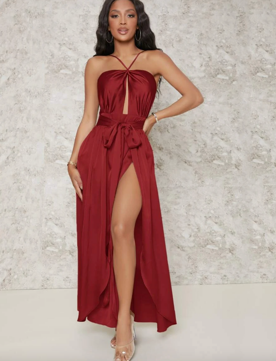 High Split Satin Cami Dress