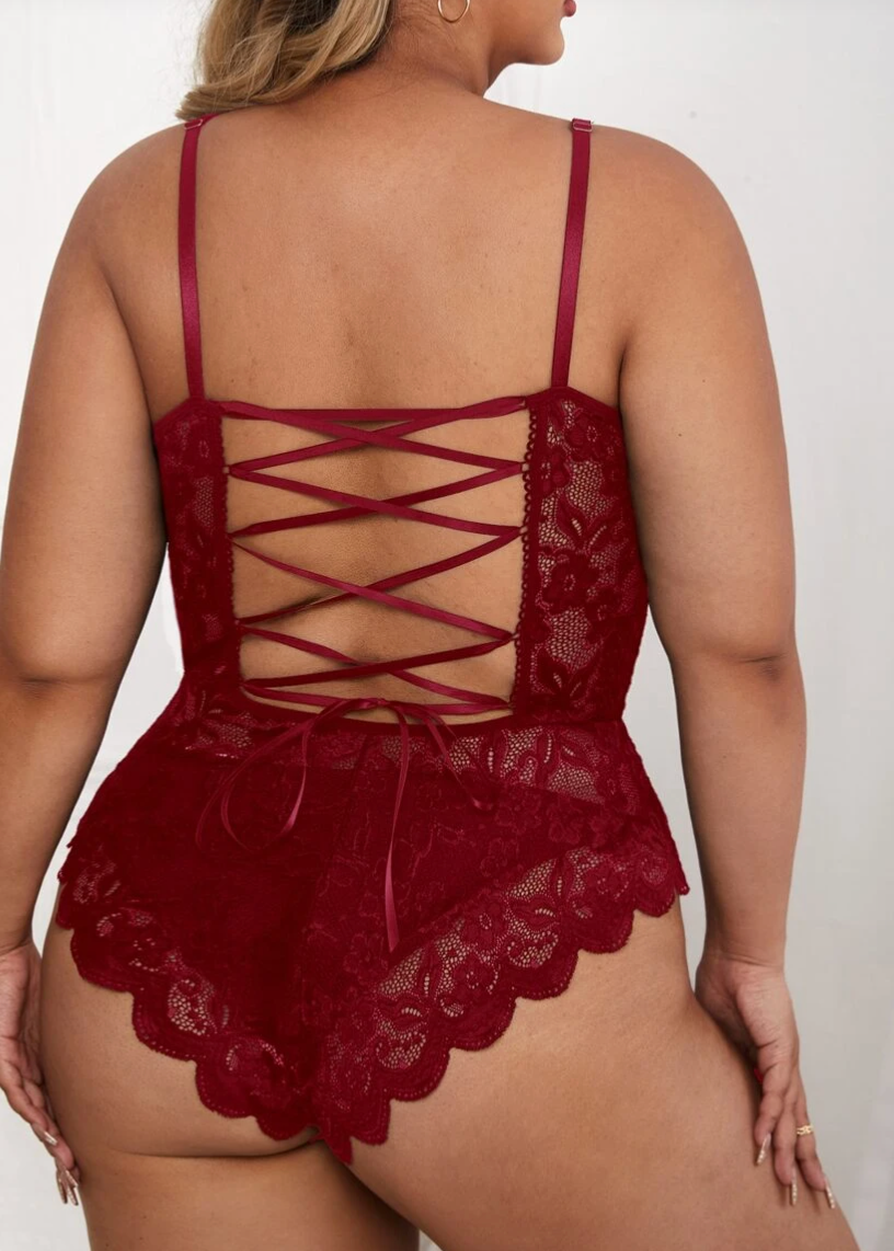 Lace Back Crotchless Teddy