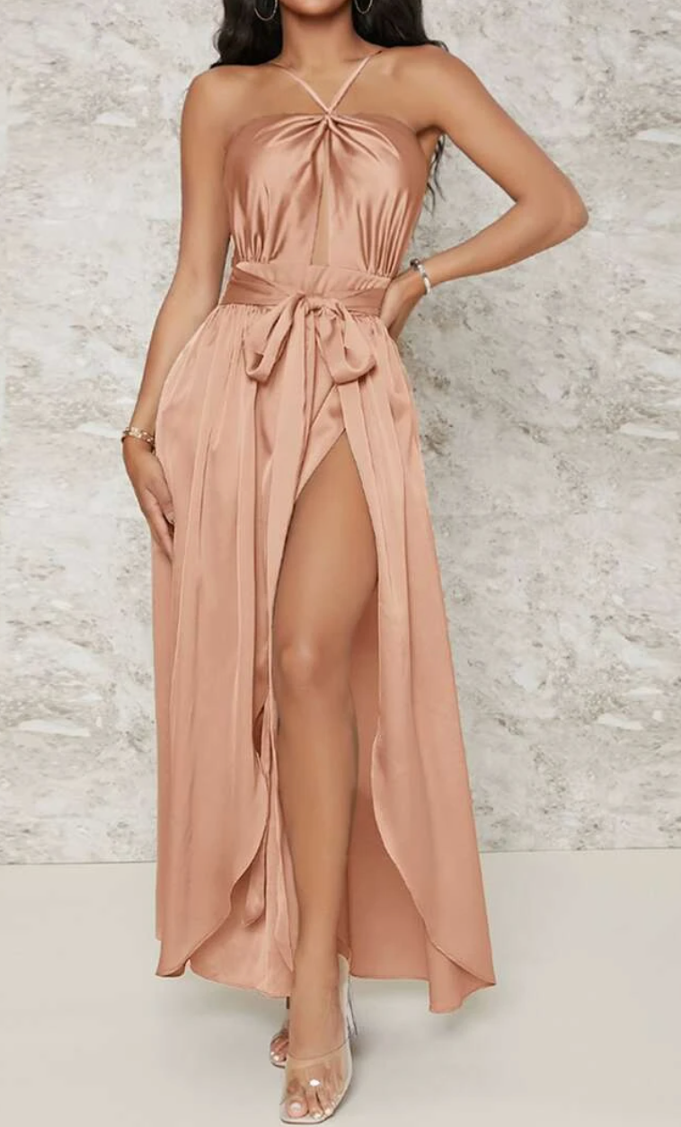 High Split Satin Cami Dress